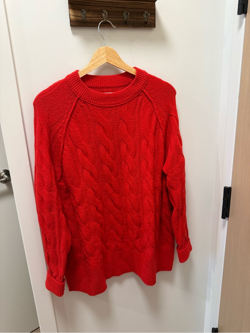 aerie Bright Red Cable-Knit Crewneck Sweater